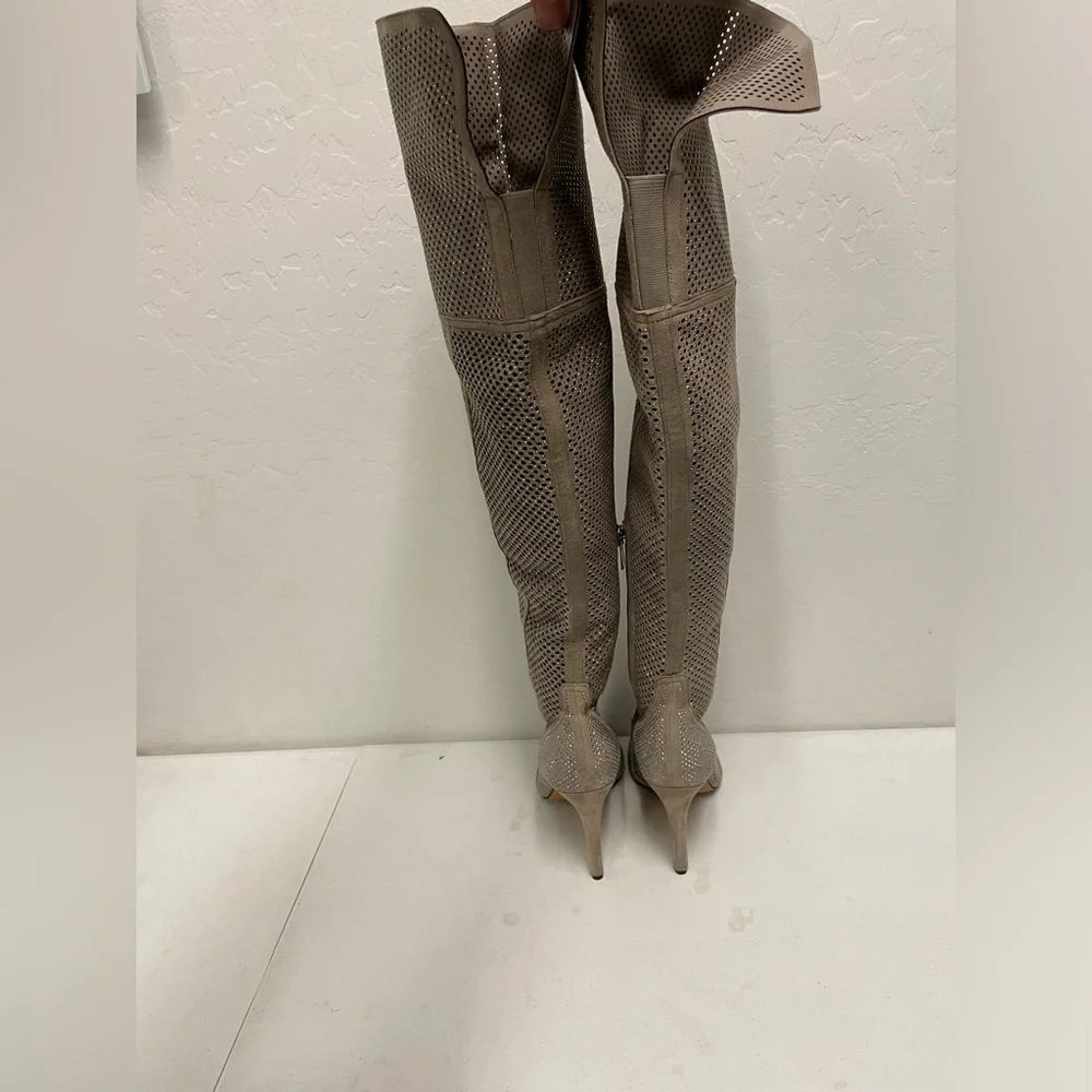 VINCE CAMUTO Kamorina Rhinestone‎ Suede Over the Knee Peep Toe Boot Size 6M/36